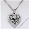 Image 2 : Vintage 14kt White Gold Open Filigree Solitaire Diamond Petite Heart Pendant Nec