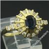 Image 5 : Vintage 18kt Yellow Gold 1.50 ctw Oval Sapphire Solitaire & Diamond Halo Ring