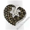 Image 4 : 10kt White Gold 3.10 ctw Brown and White Diamond Leaf Heart Cluster Ring