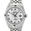 Image 1 : Rolex Mens Stainless Steel Silver MOP Roman 36MM Diamond & Emerald Datejust Wris