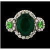 Image 3 : 3.88 ctw Emerald, Tsavorite and Diamond Ring - 14KT White Gold