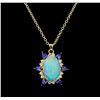 Image 1 : 12.73 ctw Opal, Tanzanite and Diamond Pendant With Chain - 14KT Yellow Gold