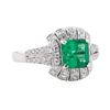 Image 1 : 1.60 ctw Emerald and Diamond Ring - 18KT White Gold