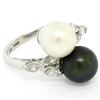 Image 6 : Solid Platinum Tahitian Black White Pearl Marquise Diamond Bypass Cocktail Ring