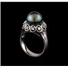Image 4 : 0.25 ctw Diamond and Pearl Ring - 14KT White Gold