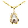 Image 2 : 0.04 ctw Diamond and Pearl Pendant & Chain - 14KT Yellow Gold