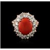 Image 2 : 14KT Rose Gold 8.88 ctw Coral and Diamond Ring