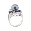 Image 4 : Pearl, Sapphire and Diamond Ring - 14KT White Gold