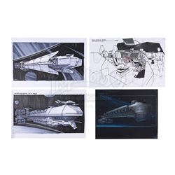 STARSHIP TROOPERS (1997) - Hand-drawn and Hand-coloured Spaceship Concept Art by John Bell and Jim M