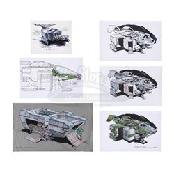 STARSHIP TROOPERS (1997) - Hand-drawn and Hand-coloured Retrieval Boat Concept Artwork by Allan Came