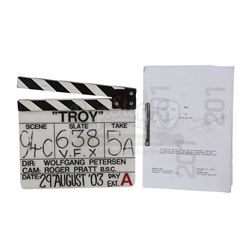 TROY (2004) - Production-Used Clapperboard and Shooting Script