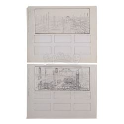 BLADE RUNNER (1982) - Two Hand-Drawn Hades Landscape Sketches