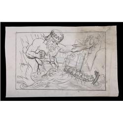 JASON AND THE ARGONAUTS (1963) - Ray Harryhausen Hand-Drawn Concept Sketch of Triton (William Gudgeo