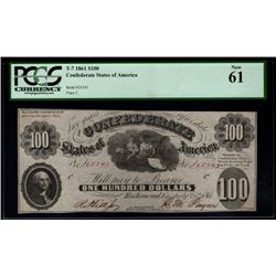 1861 $100 Confederate States of America Note PCGS 61