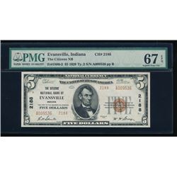 1929 $5 Evansville National Bank Note PMG 67EPQ