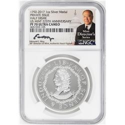 1792-2017 Half Disme 1 oz. Silver Medal NGC PF70 W/Edmund C. Moy Signature