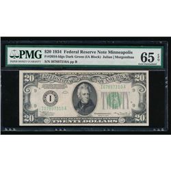 1934 $20 Minneapolis Federal Reserve Note PMG 65EPQ