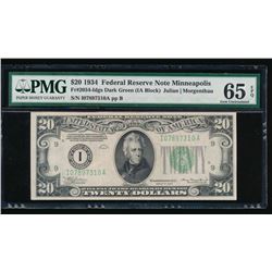 1934 $20 Minneapolis Federal Reserve Note PMG 65EPQ