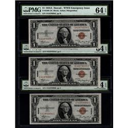 1935A $1 Consecutive Hawaii Silver Certificates PMG 64EPQ