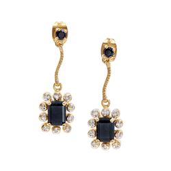 Plated 18KT Yellow Gold 2.05ctw Black Sapphire and Diamond Earrings