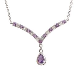 Plated 18KT Yellow Gold  2.65ctw Amethyst and White Topaz Pendant with Chain