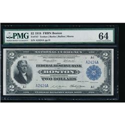 1918 $2 Boston Federal Reserve Bank Note PMG 64