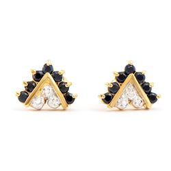 Plated 18KT Yellow Gold 0.65ctw Black Sapphire and Diamond Earrings