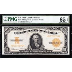 1922 $10 Gold Certificate PMG 65EPQ