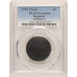 1793 Flowing Hair Large Chain Cent Coin PCGS Genuine