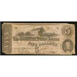 1862 $5 T53 Confederate States of America Note