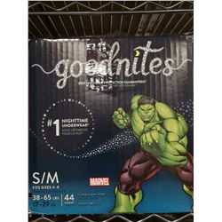 CASE OF SIZE S/M FITS AGE 4-8 MARVEL 'GOODNITES'