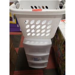 STERILITE LAUNDRY BASKET AND 3 DRAWER ORGANISER
