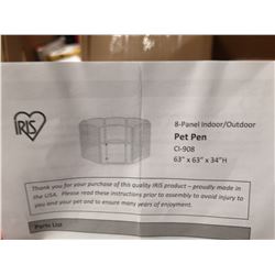 IRIS 8 PANEL INDOOR/OUTDOOR PET PEN 63 X 63 X 34
