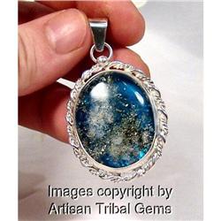 Designer Silver Blue Amber Sterling Pendant~16 #1233100