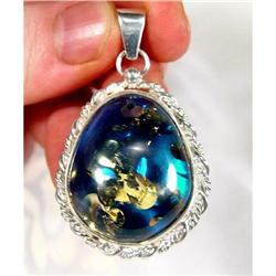 Bewitching BLUE Amber Sterling Pendant #1233113