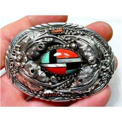 Handcrafted Inlay Silver Belt Buckle~63grams  #1233294
