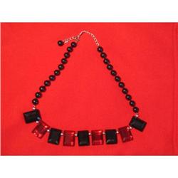 Red and Black Lucite Baguette Necklace #1233593