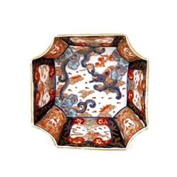 Old Japanese Imari Dragon Sq Lobe Bowl #1233719