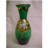 Image 1 : Vase ? Hand Painted Green Glass with Gold #1244176