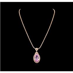 14KT Rose Gold 32.47 ctw GIA Certified Kunzite and Diamond Pendant With Chain