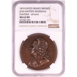 1819 France Bronze Jean Baptiste Rousseau Duvivier 41mm NGC MS62BN