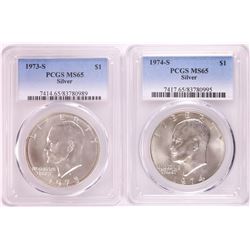 Lot of 1973-S & 1974-S Eisenhower Silver Dollar Coins PCGS MS65