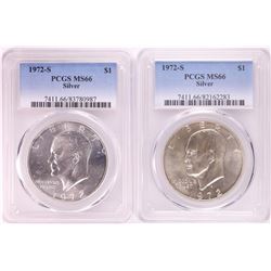 Lot of (2) 1972-S Eisenhower Silver Dollar Coins PCGS MS66