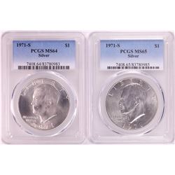 Lot of (2) 1971-S Eisenhower Silver Dollar Coins PCGS MS65