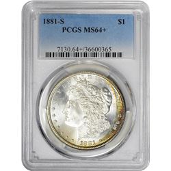 1881-S $1 Morgan Silver Dollar Coin PCGS MS64 Amazing Toning