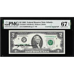 1995 $2 Federal Reserve Note PMG Superb Gem Uncirculated 67EPQ Courtesy Autograph