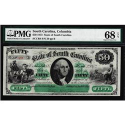 1872 $50 State of South Carolina Obsolete Note PMG Superb Gem Unc. 68EPQ Low Serial