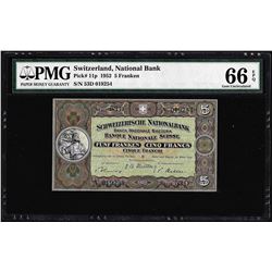 1952 Switzerland 5 Franken Note Pick# 11p PMG Gem Uncirculated 66EPQ