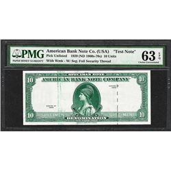 1929 10 Unit American Bank Note Co. "Test Note" PMG Choice Uncirculated 63EPQ