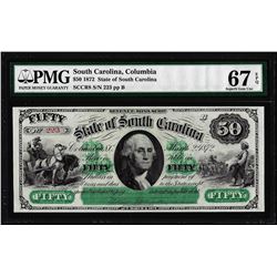1872 $50 State of South Carolina Revenue Bond Obsolete Note PMG Superb Gem Unc. 67EPQ